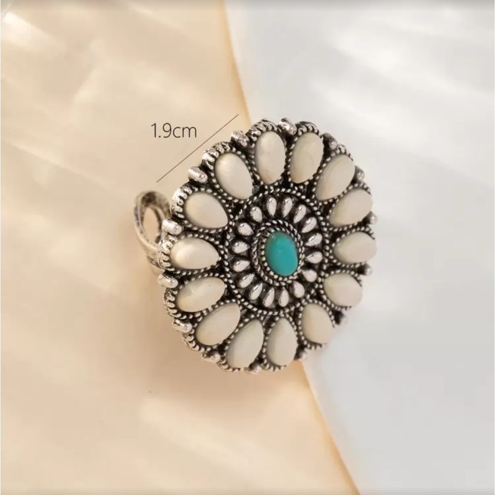 ✨NEW Vintage Style Silver tone Adjustable and Turquoise Ring - Picture 3 of 3